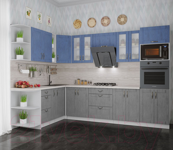 Изображение товара Кухонный гарнитур Интерлиния Мила Крафт 1.88x3.0 левая (дуб серый/дуб лазурный/травертин серый)