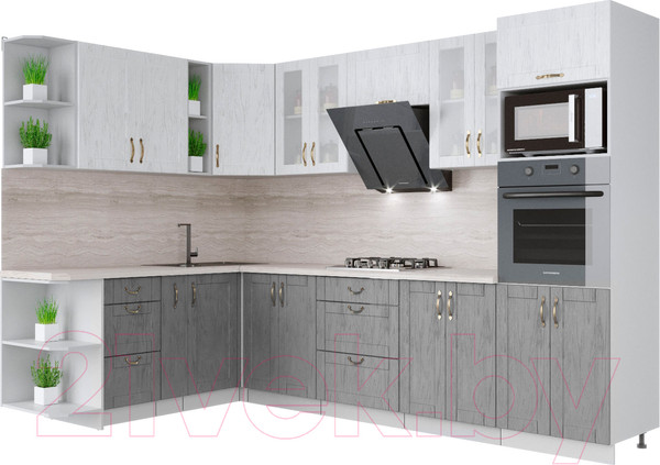 Изображение товара Кухонный гарнитур Интерлиния Мила Крафт 1.88x3.0 левая (дуб серый/дуб полярный/травертин серый)
