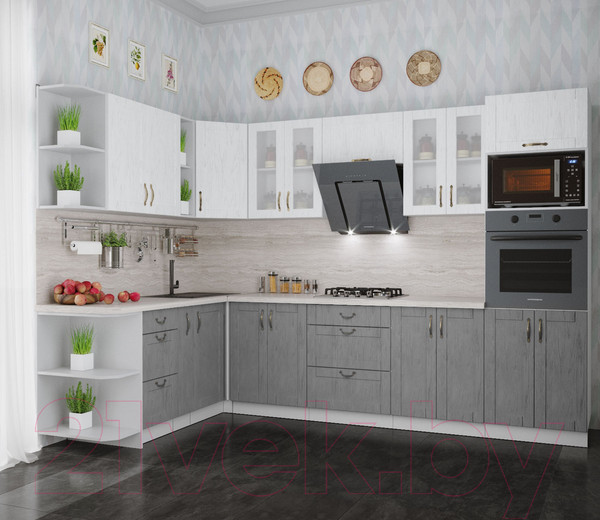 Изображение товара Кухонный гарнитур Интерлиния Мила Крафт 1.88x3.0 левая (дуб серый/дуб полярный/травертин серый)