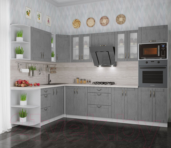 Изображение товара Кухонный гарнитур Интерлиния Мила Крафт 1.88x3.0 левая (дуб серый/дуб серый/травертин серый)