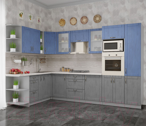 Изображение товара Кухонный гарнитур Интерлиния Мила Крафт 1.88x3.2 левая (дуб серый/дуб лазурный/травертин серый)