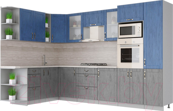 Изображение товара Кухонный гарнитур Интерлиния Мила Крафт 1.88x3.2 левая (дуб серый/дуб лазурный/травертин серый)