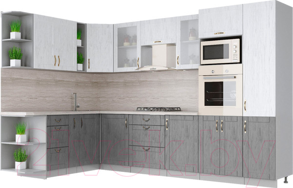 Изображение товара Кухонный гарнитур Интерлиния Мила Крафт 1.88x3.2 левая (дуб серый/дуб полярный/травертин серый)