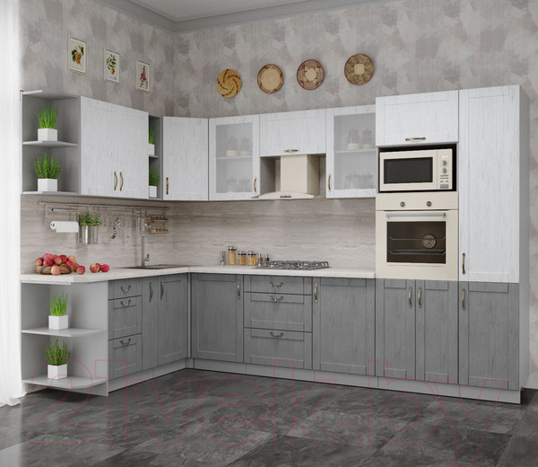 Изображение товара Кухонный гарнитур Интерлиния Мила Крафт 1.88x3.2 левая (дуб серый/дуб полярный/травертин серый)