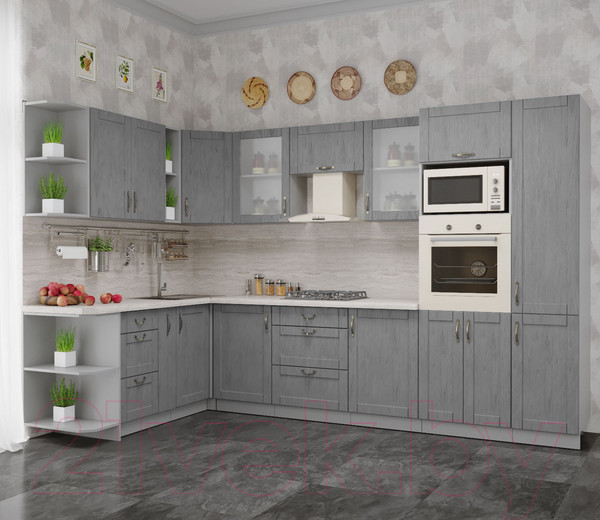 Изображение товара Кухонный гарнитур Интерлиния Мила Крафт 1.88x3.2 левая (дуб серый/дуб серый/травертин серый)
