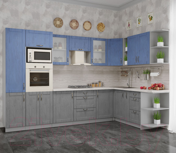 Изображение товара Кухонный гарнитур Интерлиния Мила Крафт 1.88x3.2 правая (дуб серый/дуб лазурный/травертин серый)