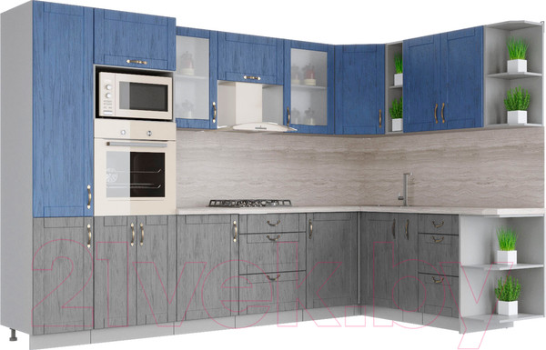 Изображение товара Кухонный гарнитур Интерлиния Мила Крафт 1.88x3.2 правая (дуб серый/дуб лазурный/травертин серый)