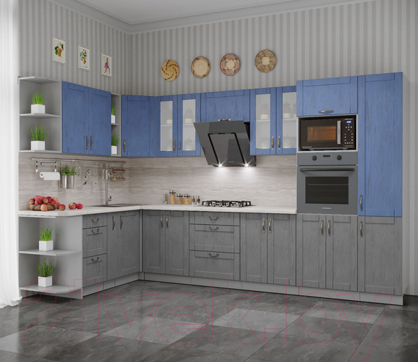 Изображение товара Кухонный гарнитур Интерлиния Мила Крафт 1.88x3.4 левая (дуб серый/дуб лазурный/травертин серый)