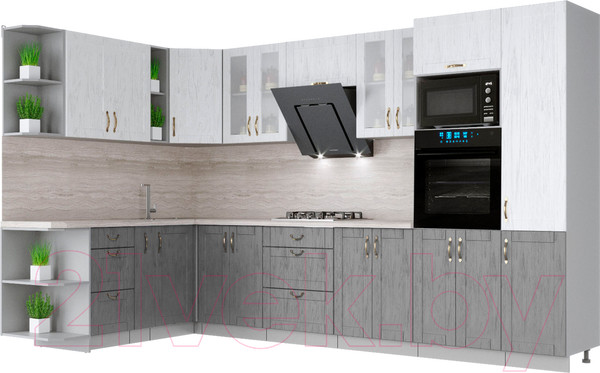 Изображение товара Кухонный гарнитур Интерлиния Мила Крафт 1.88x3.4 левая (дуб серый/дуб полярный/травертин серый)