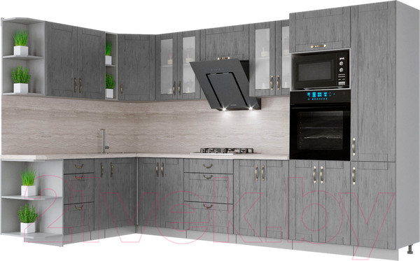 Изображение товара Кухонный гарнитур Интерлиния Мила Крафт 1.88x3.4 левая (дуб серый/дуб серый/травертин серый)