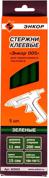Изображение товара Клеевые стержни Энкор 005 / 505005 (5шт, зелёный)