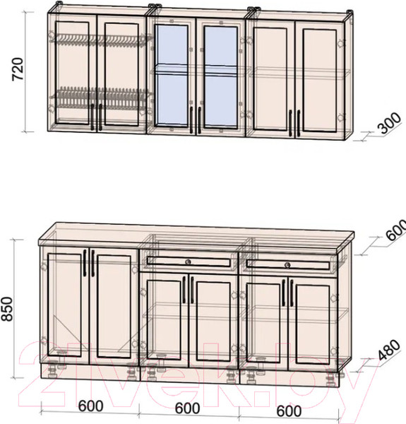 Изображение товара Кухонный гарнитур Интерлиния Тренд 1.8А (белый/белый/кастилло темный)