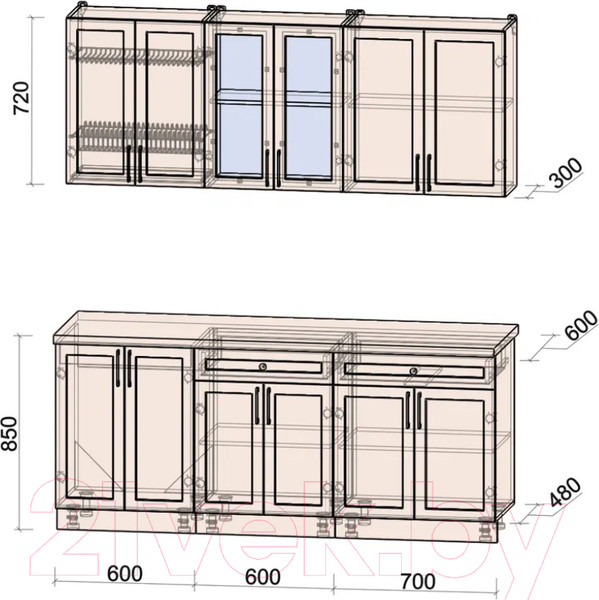 Изображение товара Кухонный гарнитур Интерлиния Тренд 1.9А (белый/белый/кастилло темный)