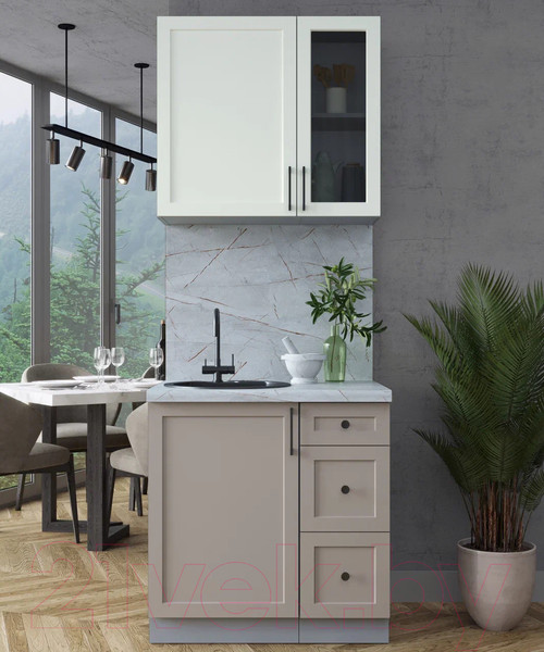 Изображение товара Кухонный гарнитур Интерлиния Тренд 0.8А (луна/белый/серый каспий)