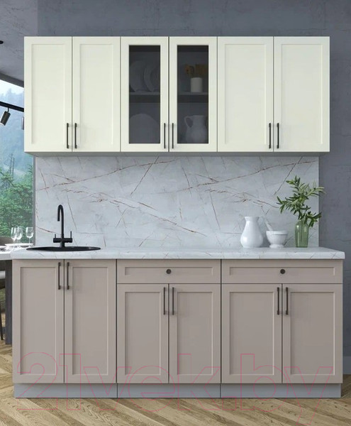 Изображение товара Кухонный гарнитур Интерлиния Тренд 1.9А (луна/белый/серый каспий)