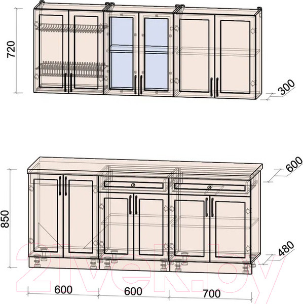 Изображение товара Кухонный гарнитур Интерлиния Тренд 1.9А (луна/белый/серый каспий)