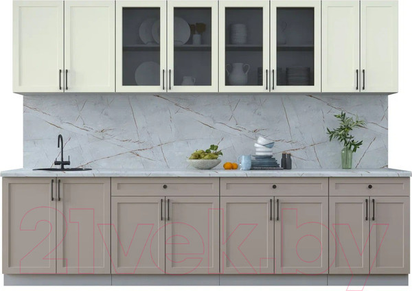 Изображение товара Кухонный гарнитур Интерлиния Тренд 3.0А (луна/белый/серый каспий)