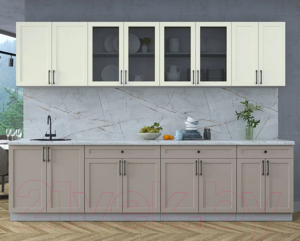 Изображение товара Кухонный гарнитур Интерлиния Тренд 3.0А (луна/белый/серый каспий)