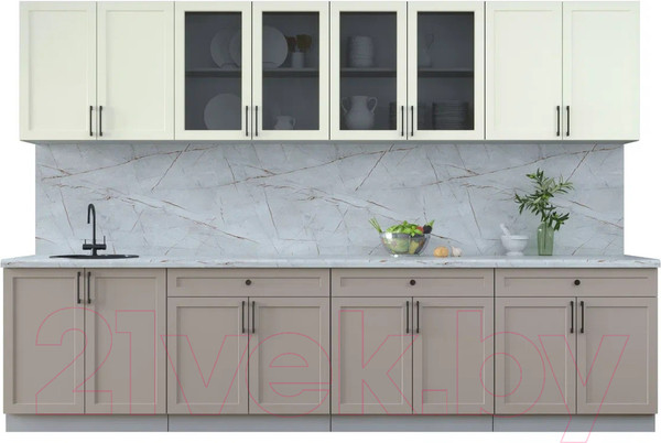 Изображение товара Кухонный гарнитур Интерлиния Тренд 3.2А (луна/белый/серый каспий)