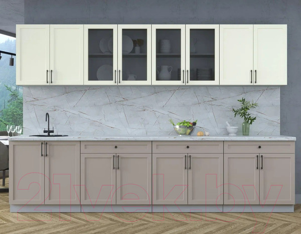 Изображение товара Кухонный гарнитур Интерлиния Тренд 3.2А (луна/белый/серый каспий)
