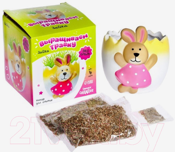 Изображение товара Набор для выращивания растений Эврики Выращиваем травку / 6911657 (зайка)