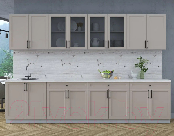 Изображение товара Кухонный гарнитур Интерлиния Тренд 3.2А (луна/луна/бискайская сосна)