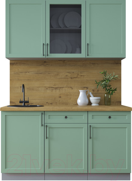 Изображение товара Кухонный гарнитур Интерлиния Тренд 1.5А  (мята/мята/дуб бунратти)