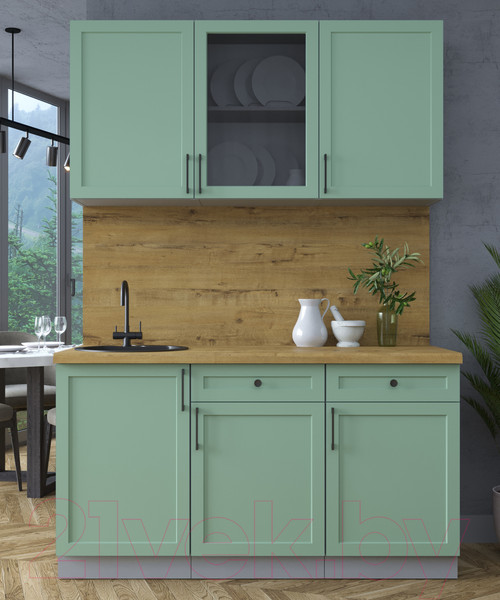Изображение товара Кухонный гарнитур Интерлиния Тренд 1.5А  (мята/мята/дуб бунратти)