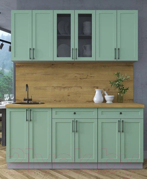 Изображение товара Кухонный гарнитур Интерлиния Тренд 1.8А (мята/мята/дуб бунратти)
