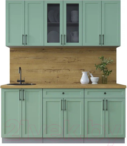 Изображение товара Кухонный гарнитур Интерлиния Тренд 1.8А (мята/мята/дуб бунратти)