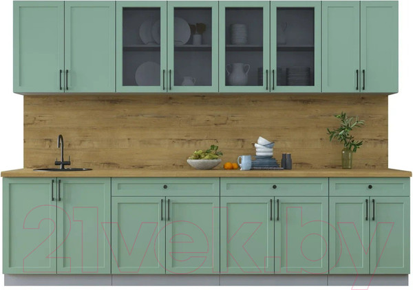 Изображение товара Кухонный гарнитур Интерлиния Тренд 3.0А (мята/мята/дуб бунратти)