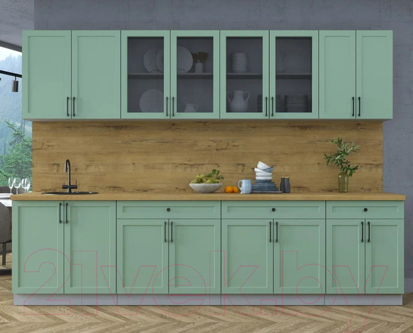 Изображение товара Кухонный гарнитур Интерлиния Тренд 3.0А (мята/мята/дуб бунратти)