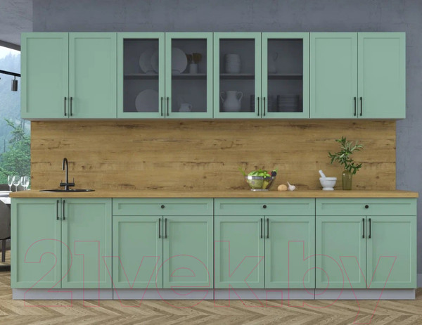 Изображение товара Кухонный гарнитур Интерлиния Тренд 3.2А  (мята/мята/дуб бунратти)