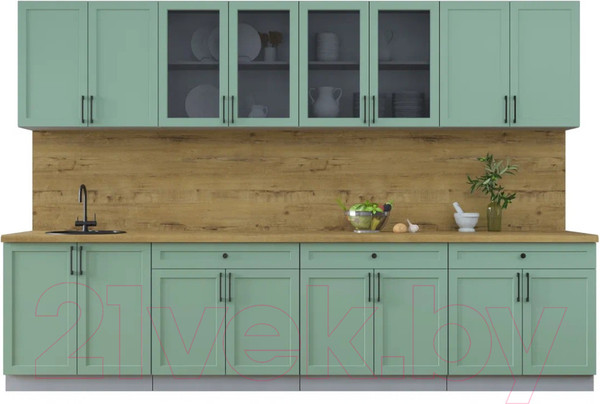 Изображение товара Кухонный гарнитур Интерлиния Тренд 3.2А  (мята/мята/дуб бунратти)