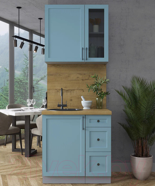 Изображение товара Кухонный гарнитур Интерлиния Тренд 0.8А (океан/океан/дуб бунратти)