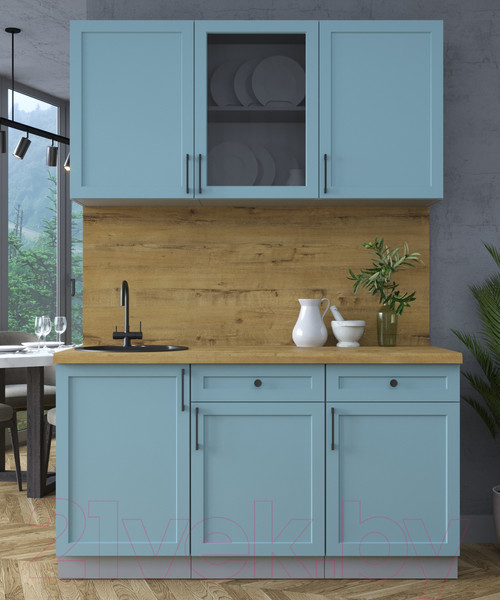 Изображение товара Кухонный гарнитур Интерлиния Тренд 1.5А (океан/океан/дуб бунратти)