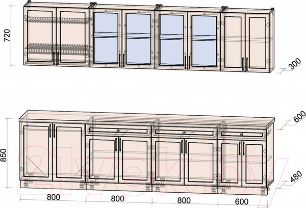 Изображение товара Кухонный гарнитур Интерлиния Тренд 3.0А (пепел/пепел/опал светлый)