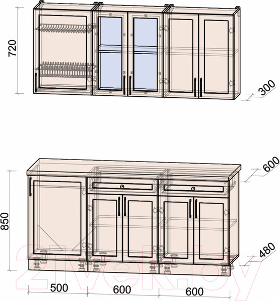 Изображение товара Кухонный гарнитур Интерлиния Тренд 1.7А (белый/белый/кастилло темный)