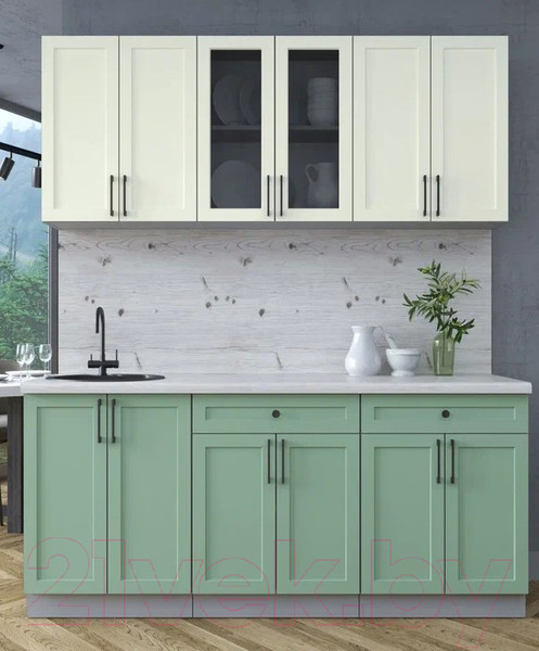 Изображение товара Кухонный гарнитур Интерлиния Тренд 1.8А (мята/белый/бискайская сосна)