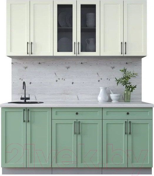 Изображение товара Кухонный гарнитур Интерлиния Тренд 1.8А (мята/белый/бискайская сосна)