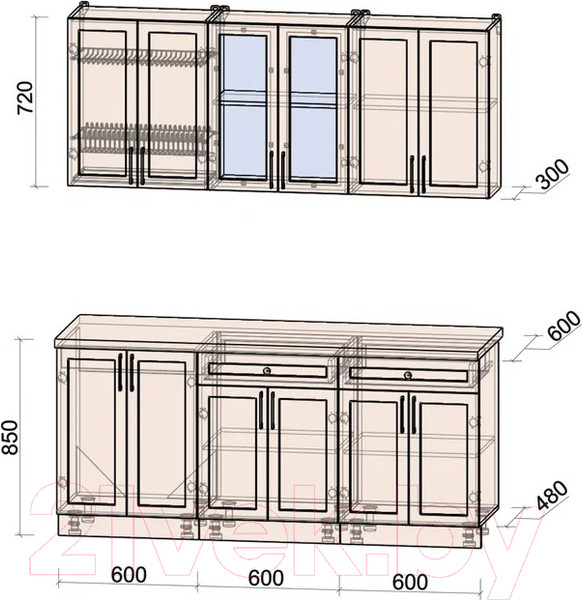 Изображение товара Кухонный гарнитур Интерлиния Тренд 1.8А (мята/белый/бискайская сосна)