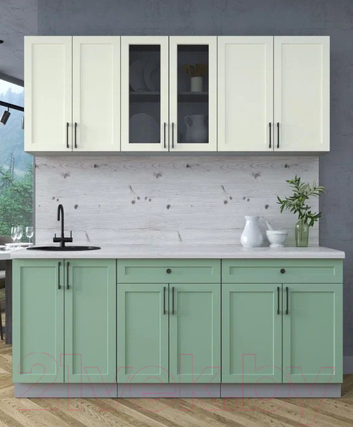 Изображение товара Кухонный гарнитур Интерлиния Тренд 1.9А (мята/белый/бискайская сосна)