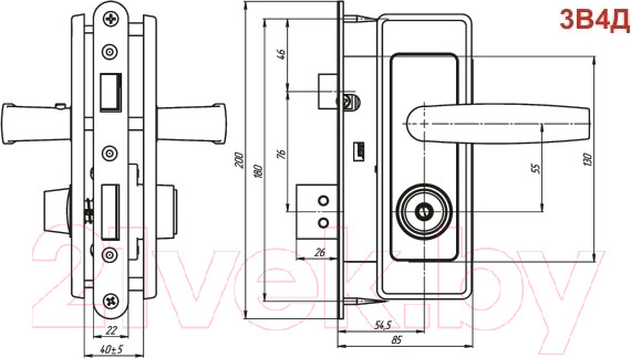 Изображение товара Замок врезной Зенит ЗВ4Д (никель)