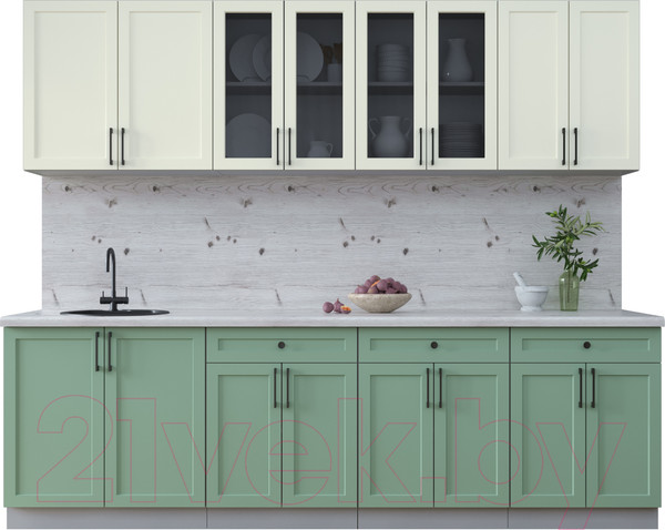 Изображение товара Кухонный гарнитур Интерлиния Тренд 2.6А (мята/белый/бискайская сосна)