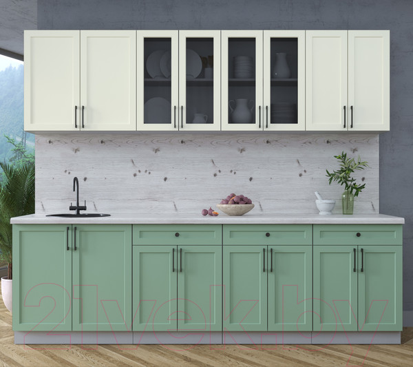 Изображение товара Кухонный гарнитур Интерлиния Тренд 2.6А (мята/белый/бискайская сосна)