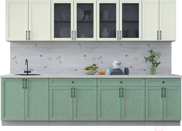 Изображение товара Кухонный гарнитур Интерлиния Тренд 3.0А (мята/белый/бискайская сосна)