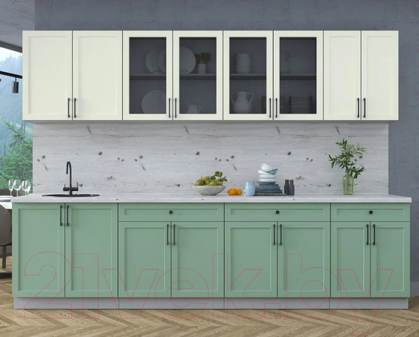 Изображение товара Кухонный гарнитур Интерлиния Тренд 3.0А (мята/белый/бискайская сосна)
