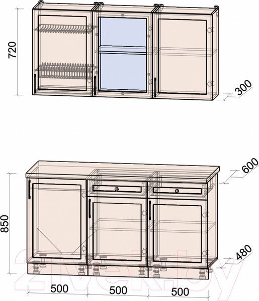 Изображение товара Кухонный гарнитур Интерлиния Тренд 1.5А (океан/океан/дуб бунратти)