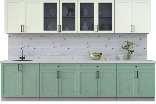 Изображение товара Кухонный гарнитур Интерлиния Тренд 3.2А (мята/белый/бискайская сосна)