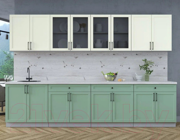 Изображение товара Кухонный гарнитур Интерлиния Тренд 3.2А (мята/белый/бискайская сосна)